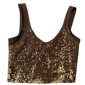 Marika Brown Gold glitter sparkle design athletic workout sporty gym Tank Small